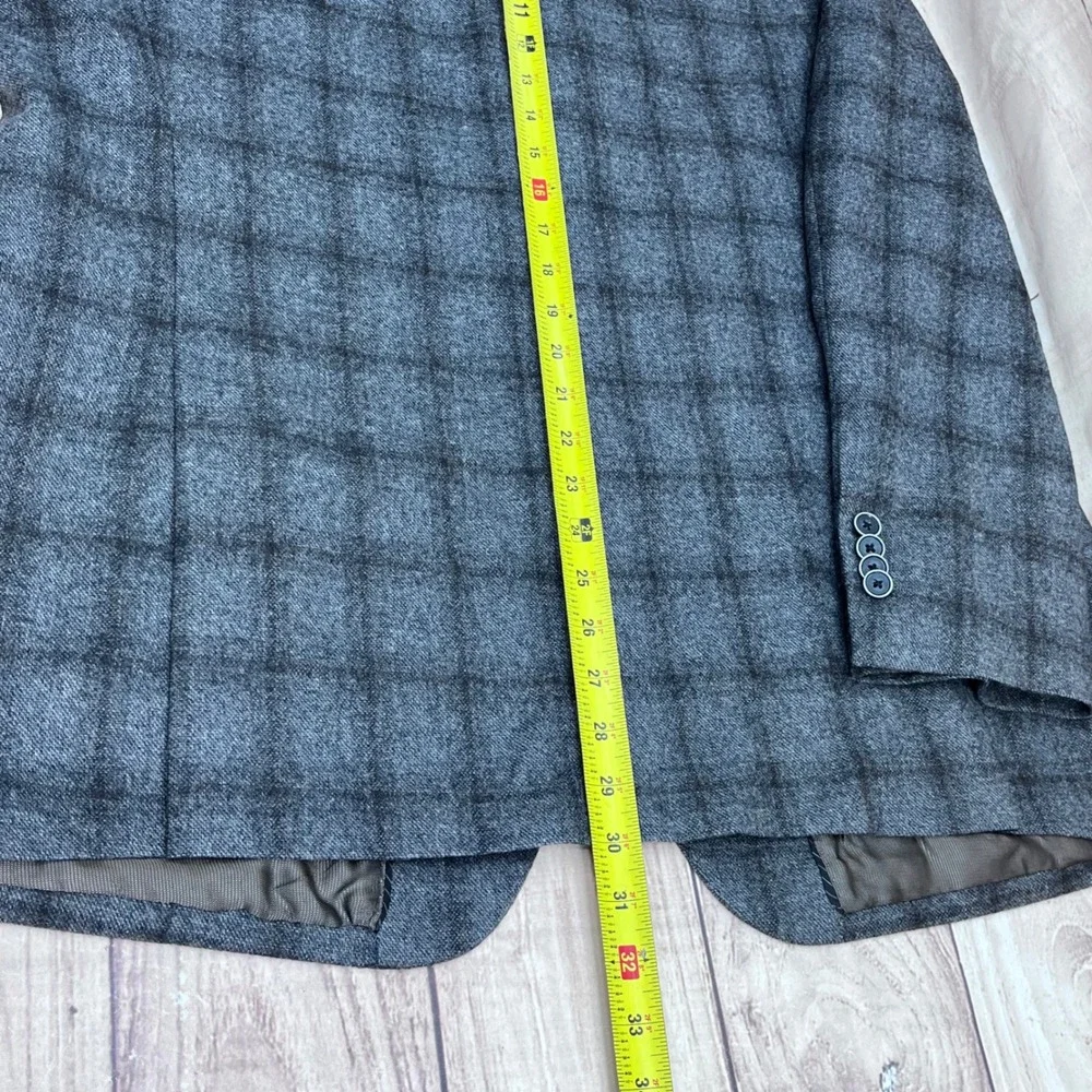 Joseph Abboud Sport Coat 46R Charcoal‎ Grey Wool Cashmere E. Thomas Plaid Blazer
